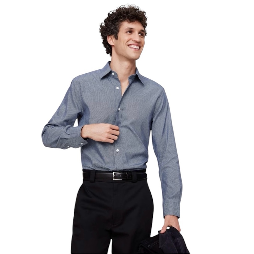 Banana Republic Men's Standard-Fit Wrinkle-Resistant Dress Shirt Navy Blue Geometric Dobby Size S